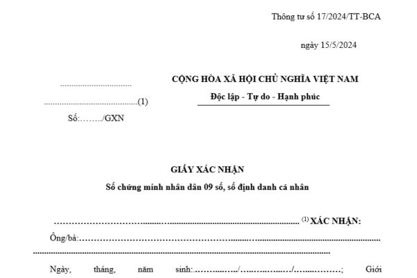 Mẫu giấy xác nhận số chứng minh nhân dân 09 số CC04? Mẫu này được in trên khổ giấy nào theo quy định mới?