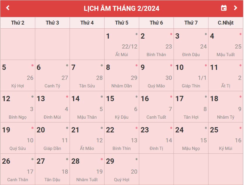 Tết Âm lịch 2024 diễn ra vào tháng 1 hay tháng 2 dương lịch? Lịch vạn