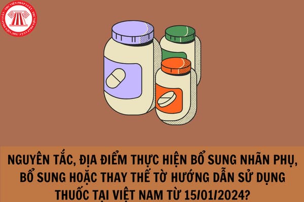 Nguyên tắc, địa điểm thực hiện bổ sung nhãn phụ, bổ sung hoặc thay thế tờ hướng dẫn sử dụng thuốc tại Việt Nam từ 15/01/2024?