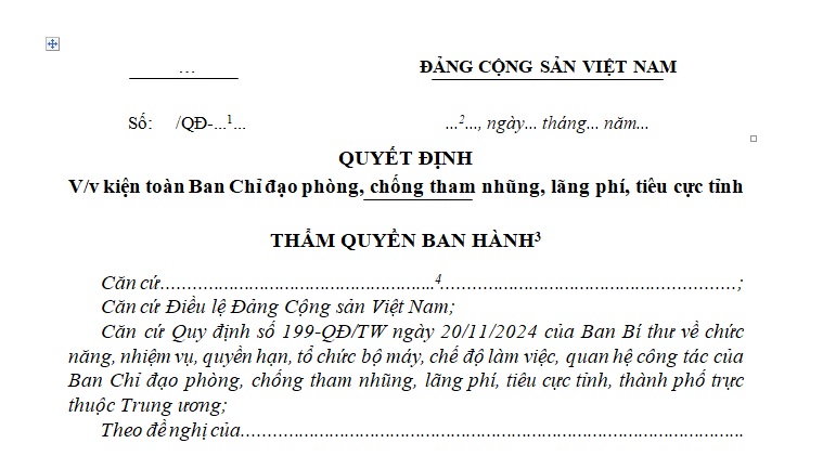 Quyết định kiện toàn Ban chỉ đạo phòng chống tham nhũng