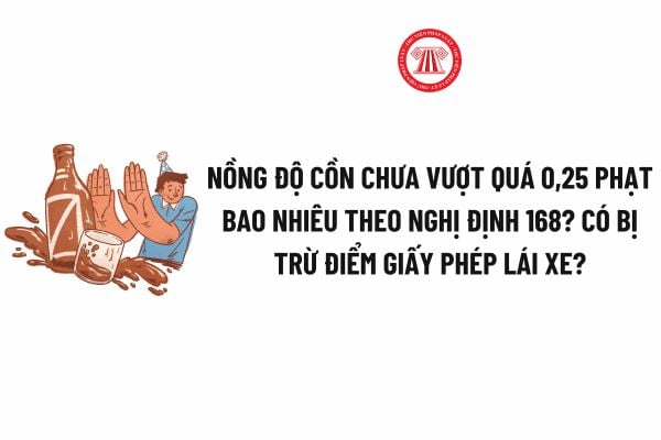 Nồng độ cồn chưa vượt quá 0,25 phạt bao nhiêu 2025 theo Nghị định 168? Có bị trừ điểm giấy phép lái xe?