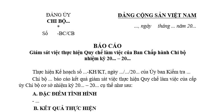 Báo cáo việc thực hiện quy chế làm việc của chi bộ