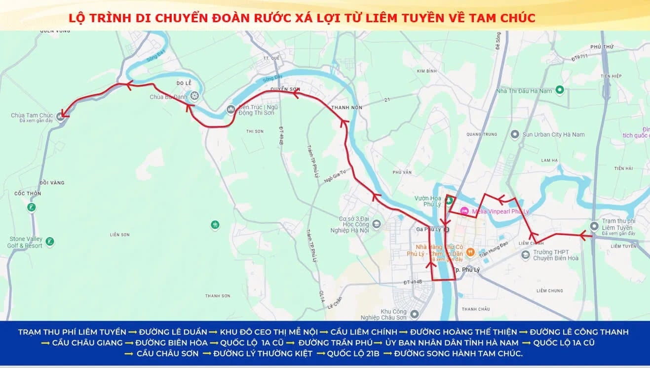 Bản đồ cung rước xá lợi Đức Phật về Chùa Tam Chúc