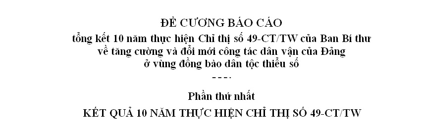 Mẫu Báo cáo Tổng kết 10 năm thực hiện Chỉ thị 49 về tăng cường và đổi mới công tác dân vận của Đảng ở vùng đồng bào dân tộc thiểu số