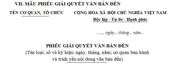 Phiếu giải quyết văn bản đến