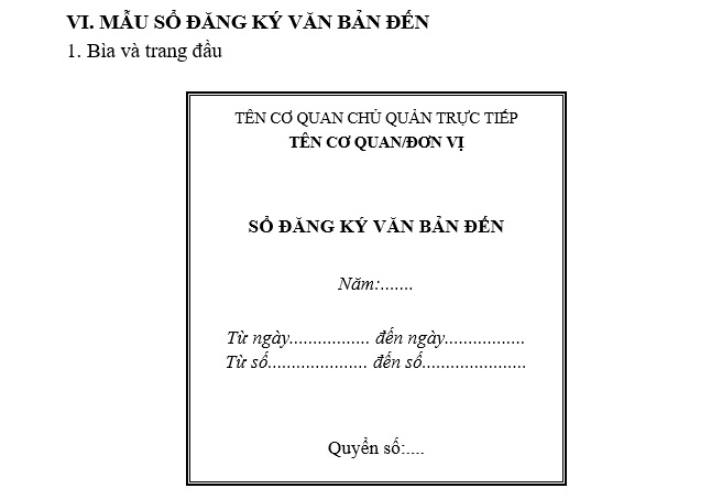 Mẫu sổ đăng ký văn bản đến theo Nghị định 30