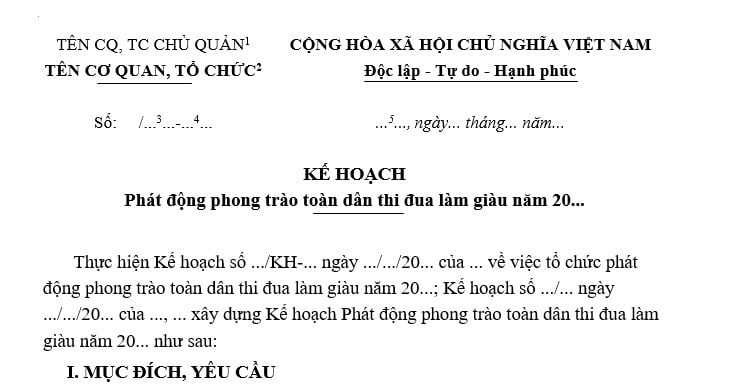 Mẫu Kế hoạch Phát động phong trào toàn dân thi đua làm giàu? Tải về Mẫu Kế hoạch Phát động toàn dân thi đua làm giàu file word?