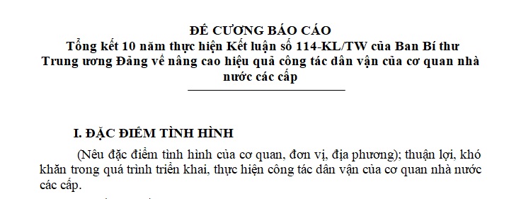 Báo cáo tổng kết 10 năm thực hiện Kết luận 114 KL TW? Tải về Mẫu Báo cáo Kết luận 114 KL TW file word?
