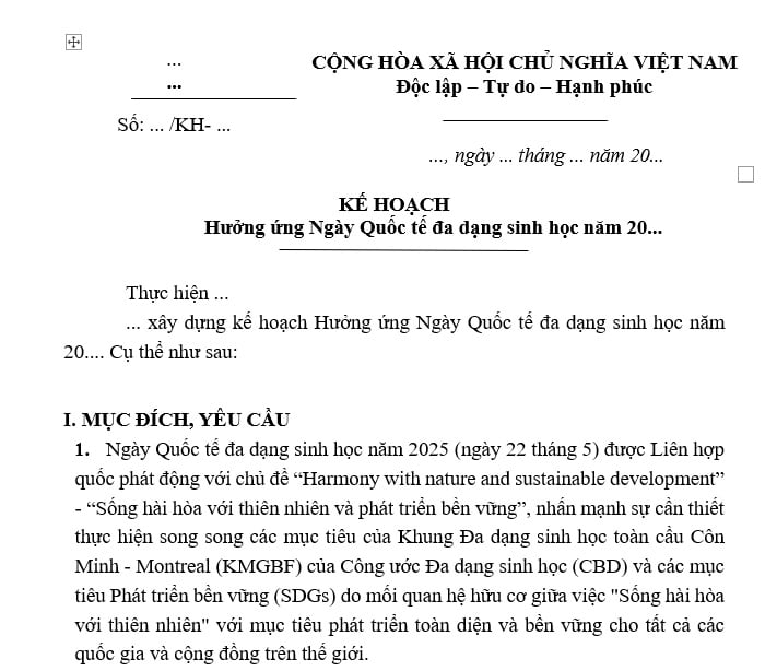 Lập Kế hoạch hưởng ứng Ngày Quốc tế đa dạng sinh học 22 5? Mẫu Kế hoạch hưởng ứng Ngày Quốc tế đa dạng sinh học 22 5 mới nhất?