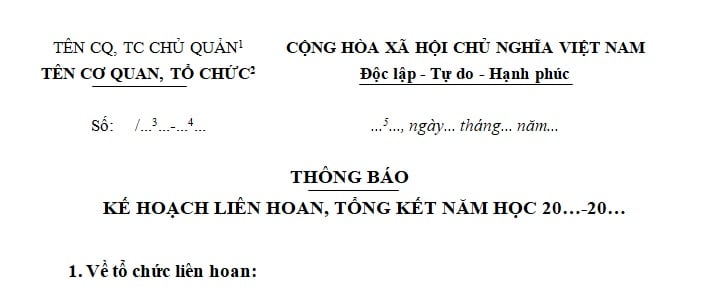Thông báo liên hoan tổng kết năm học mới nhất?