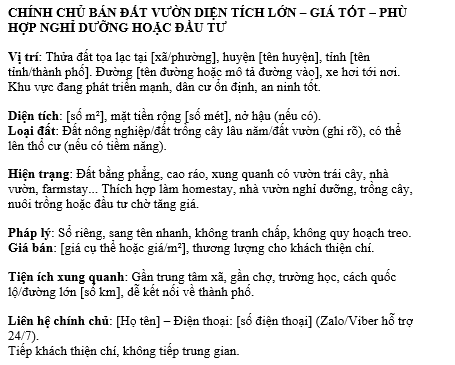 (7) Mẫu đăng tin bán Đất vườn