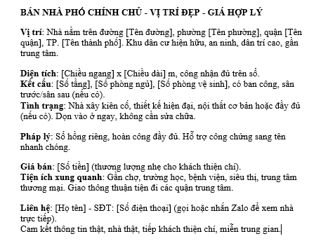 (1) Mẫu đăng tin bán Nhà phố