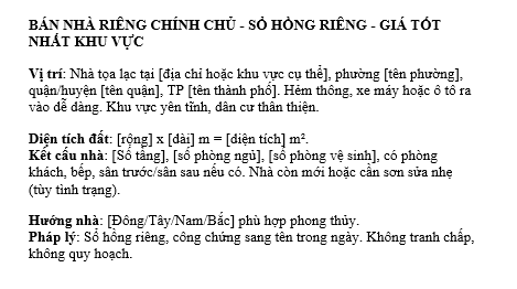 (2) Mẫu đăng tin bán Nhà riêng