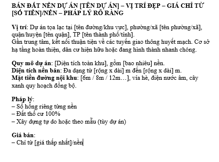  Mẫu đăng tin bán Đất nền dự án