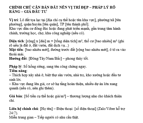 (5) Mẫu đăng tin bán Đất nền
