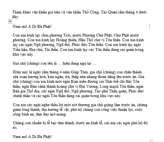 Tham khảo văn‍ khấn‍ gia‍ tiên‍ và‍ văn‍ khấn‍ Thổ‍ Công, Táo‍ Quân rằm tháng 4 dưới đây: