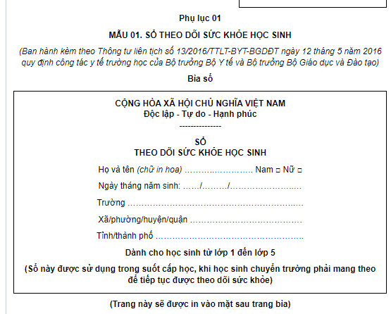 Mẫu Sổ theo dõi sức khỏe học sinh tiểu học 2026 từ lớp 1 đến lớp 5 