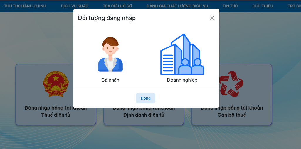->“Đăng nhập bằng tài khoản Định danh điện tử (VneID)” -> Chọn mục“Cá nhân”.