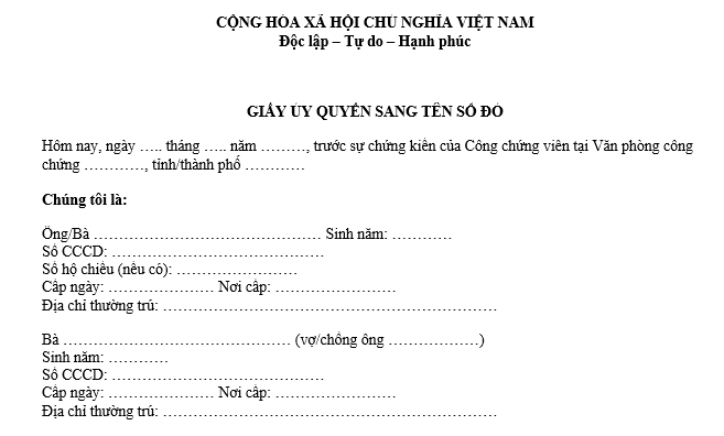 Mẫu Giấy ủy quyền sang tên Sổ đỏ 2026 mới nhất? Tải mẫu Giấy ủy quyền sang tên Sổ đỏ file word? 