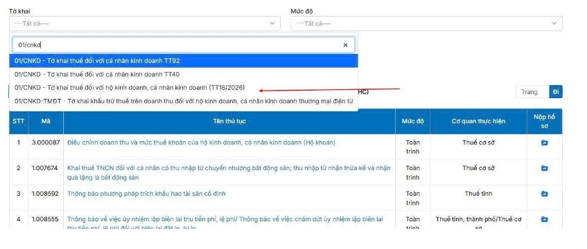 Nhấn “Tìm kiếm”, sau đó nhấp vào biểu tượng nộp hồ sơ để bắt đầu.