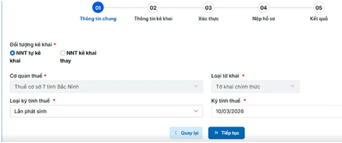 ọn loại kỳ tính thuế là “Qúy” và nhấn “Tiếp tục”.