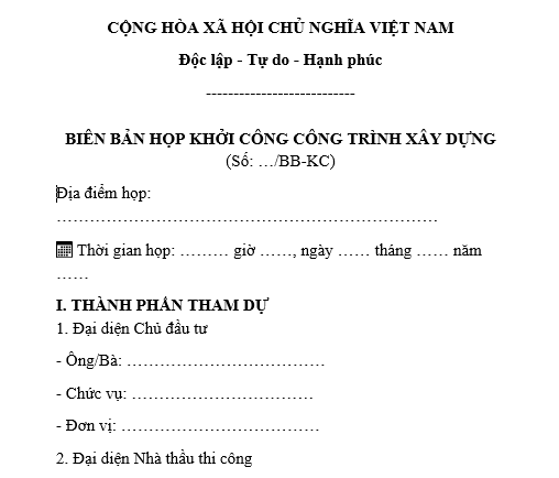 Mẫu biên bản họp khởi công công trình xây dựng