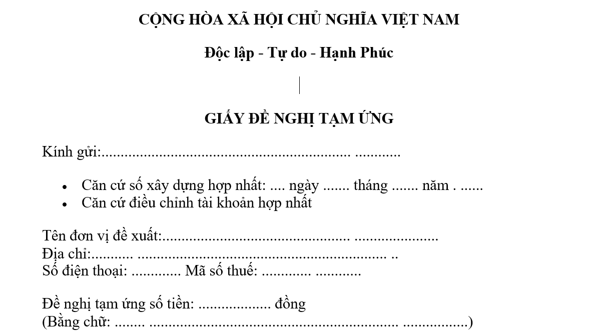 Mẫu giấy đề nghị tạm ứng theo hợp đồng xây dựng