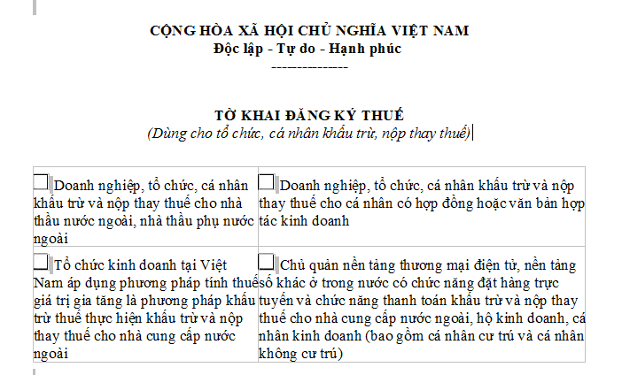 Mẫu Tờ khai đăng ký thuế dùng cho doanh nghiệp khấu trừ và nộp thay thuế cho cá nhân có hợp đồng hợp tác kinh doanh BCC