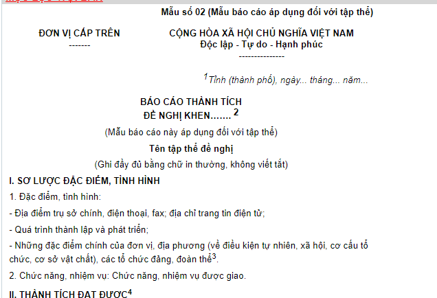 Mẫu báo cáo thành tích đề nghị khen thưởng cuối năm dành cho tập thể giáo viên