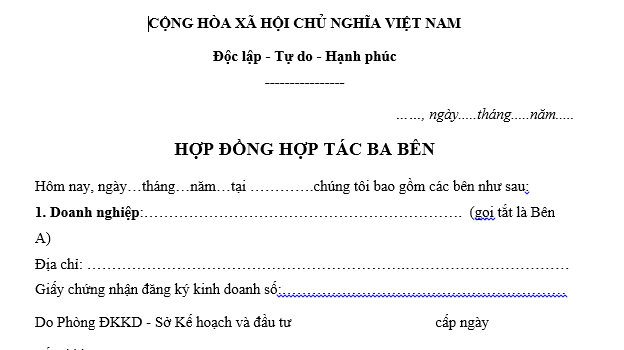 Mẫu hợp đồng hợp tác 3 bên