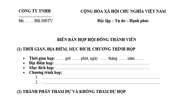 Tổng hợp 10 mẫu Biên bản họp Hội đồng thành viên 2026 về các vấn đề ...