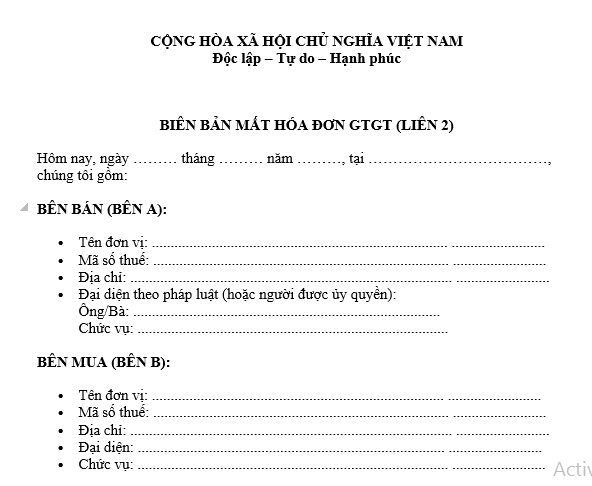 Mẫu biên bản mất hóa đơn GTGT liên 2 mới nhất dành cho kế toán? Tải mẫu biên bản mất hóa đơn GTGT liên 2 file word? 