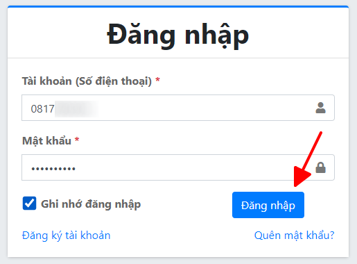 Sử dụng tài khoản và mật khẩu đăng ký tại bước 1 để đăng nhập vào hệ thống.