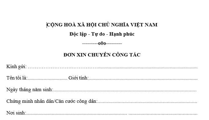 Mẫu đơn xin chuyển công tác cho giáo viên tiểu học (Mẫu 2)