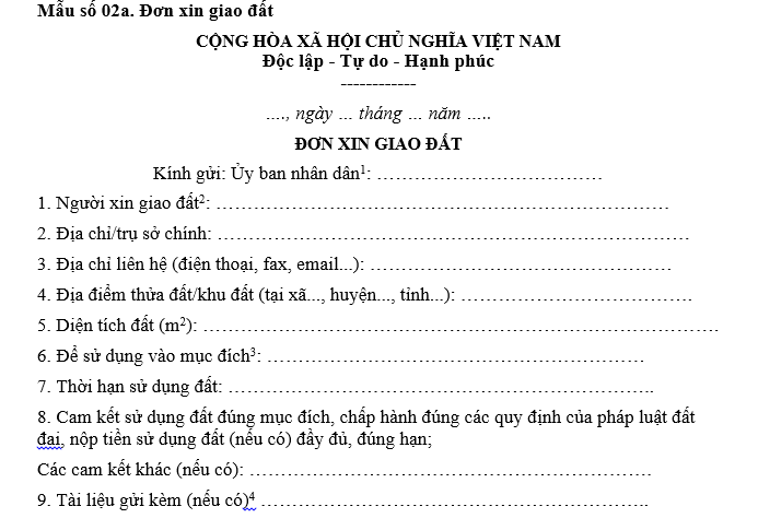 Mẫu Đơn xin giao đất