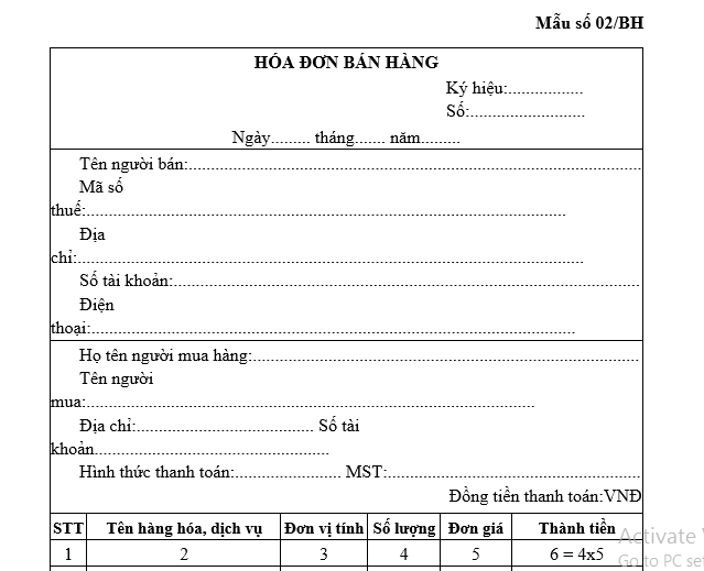 Mẫu hóa đơn bán hàng mới nhất 2026