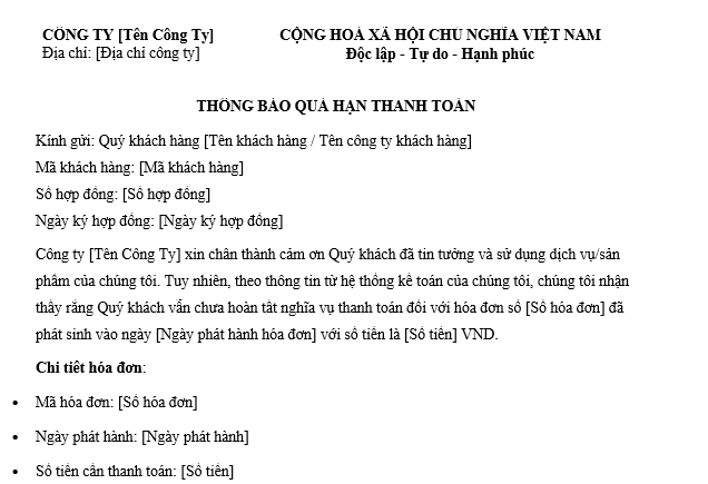 Mẫu thông báo quá hạn thanh toán mới nhất 2026? Tải file word thông báo quá hạn thanh toán gửi khách hàng đối tác? 