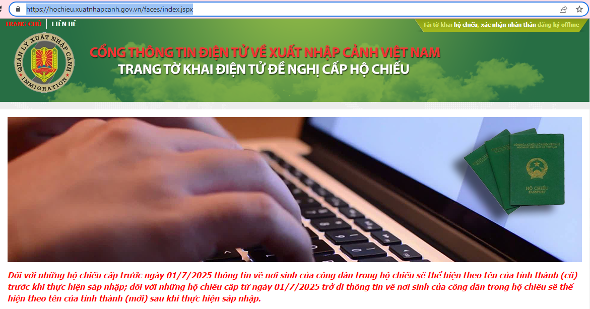 BƯỚC 1: Truy cập vào địa chỉ Cổng thông tin điện tử về xuất nhập cảnh Việt Nam https://hochieu.xuatnhapcanh.gov.vn/faces/index.jspx