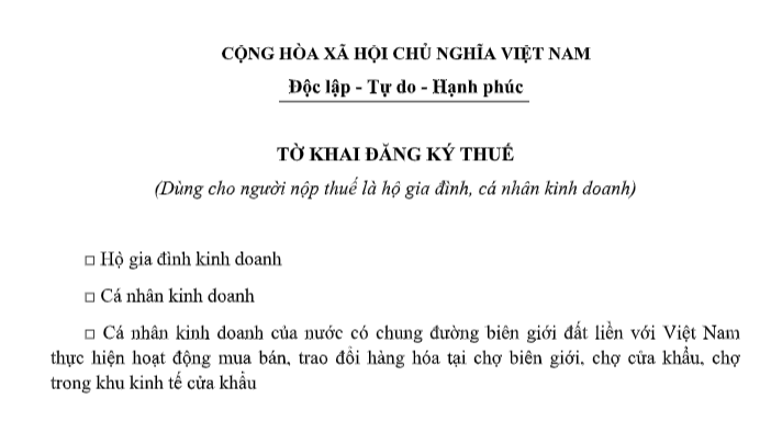 Mẫu Tờ khai đăng ký thuế 2026 dùng cho hộ gia đình không thuộc đối tượng đăng ký kinh doanh? Tải mẫu?