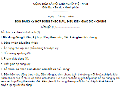 Mẫu Đơn đăng ký hợp đồng theo mẫu, điều kiện giao dịch chung là hợp đồng mua bán căn hộ chung cư