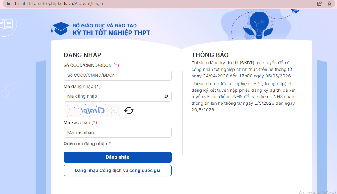 Nhập đầy đủ và chính xác thông tin đăng nhập bao gồm: