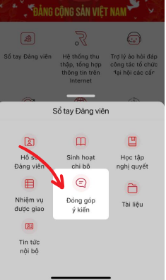 Bước 1: Chọn menu "Đóng góp ý kiến"
