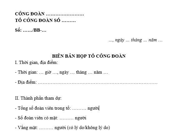 BIÊN BẢN HỌP TỔ CÔNG ĐOÀN HÀNG THÁNG