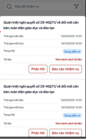 Bước 4: Hệ thống hiển thị màn hình nhiệm vụ được giao: