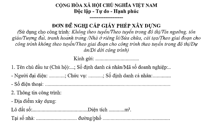 Mẫu Đơn xin sữa chữa nhà mới nhất 2026 có dạng như sau: