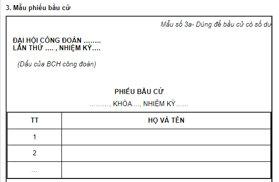 Mẫu Phiếu bầu cử tại Đại hội công đoàn dùng để bầu cữ có số dư 2026