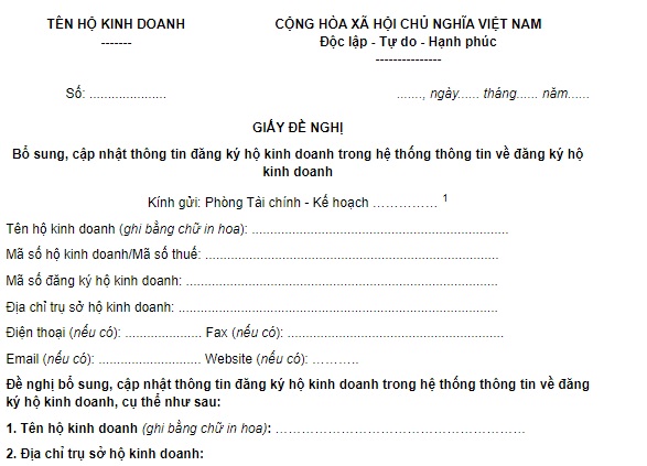 mẫu giấy đề nghị cập nhật thông tin