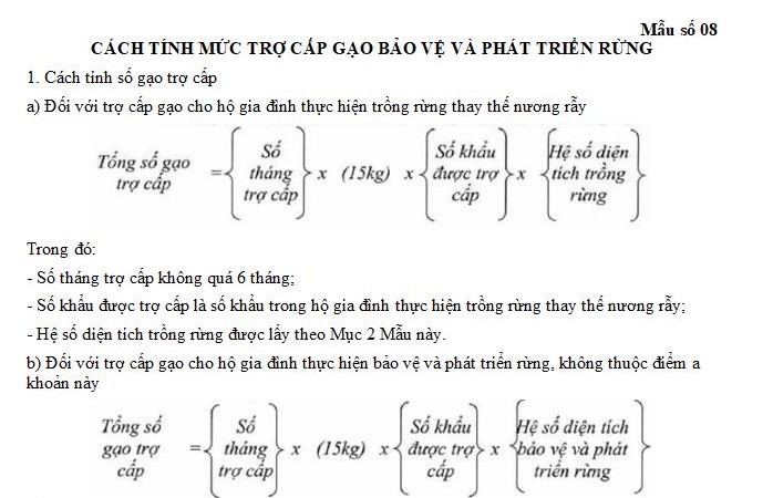 cách tính mức trợ cấp gạo