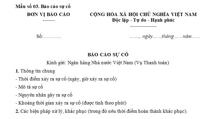 mẫu báo cáo sự cố