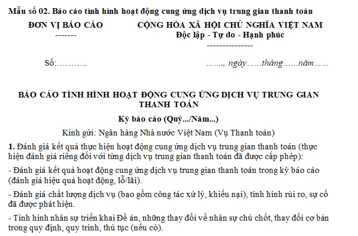 báo cáo tình hình hoạt động cung ứng dịch vụ